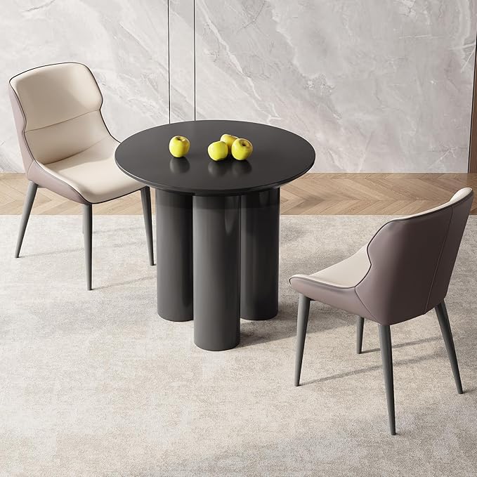 31.49" Black Round Dining Table with Three Stable Legs, Single Side Table for Living Room,Space Saving Coffee Table for 1-4 People，Kitchen Table,