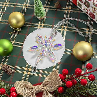 kockuu Christmas Crystal Snowflake Ornament Decoration, AB Color Crystal Snowflake Hanging Ornament for Tree with Tag 2025 Engraved for Winter Xmas Tree Keepsake Gifts Holiday Home Decor