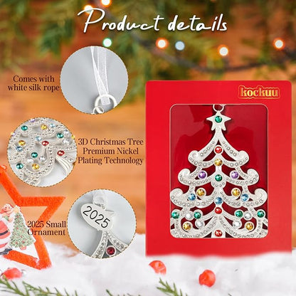2025 Metal Christmas Tree Ornament Decorations 5" with Colorful Crystals & 2025 Dated Engraved for Keepsake Gifts Holiday Home Party Decor