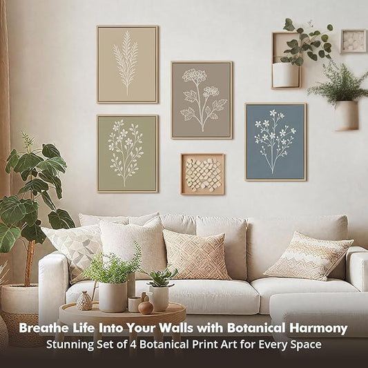 DAJONART Neutral Boho Botanical Wall Art Set of 4,Terracotta & Sage Green Abstract Prints Framed Canvas for Boho, Japandi, and Earth Tone Home Decor, Abstract Earth-Tone Botanical Canvas Art,11x14 in