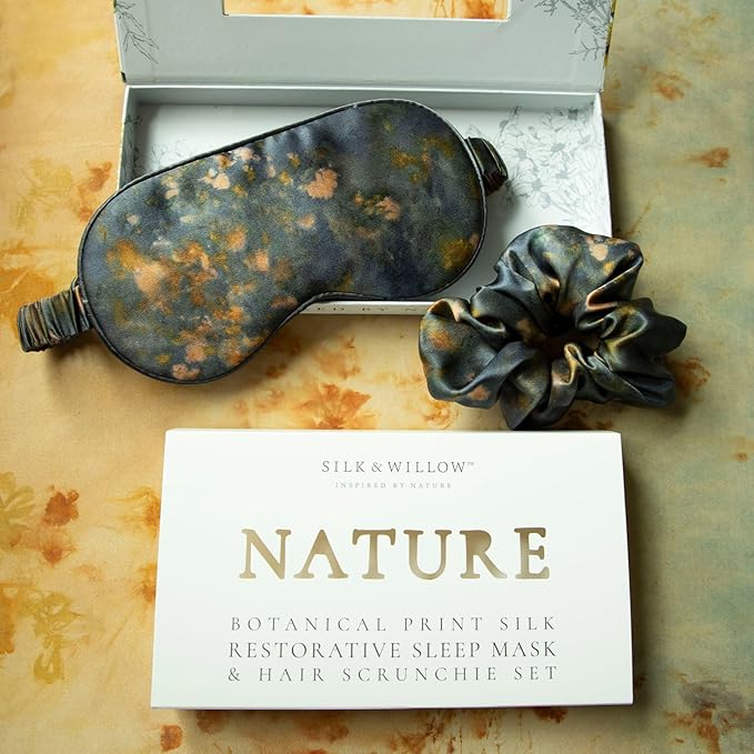 Silk & Willow 100% Pure Mulberry Silk Sleep Eye Mask & Hair Scrunchie Gift Set (Midnight)