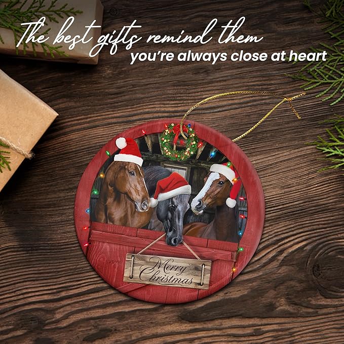 OASSIE Christmas Horse Gifts for Women Men - Ceramic Christmas Ornaments 2025 for Tree Decorations - Horse Xmas Birthday Gifts for Animal Lovers, Farmhouse Decoration, Farm Animal Decor