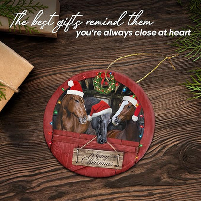 OASSIE Christmas Horse Gifts for Women Men - Ceramic Christmas Ornaments 2025 for Tree Decorations - Horse Xmas Birthday Gifts for Animal Lovers, Farmhouse Decoration, Farm Animal Decor