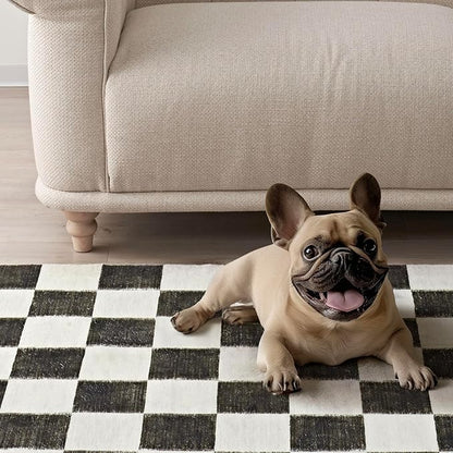 EVERGRACE Checkered Plaid Area Rug 9x12, Soft Fuzzy Faux Wool Rugs Washable Anti Slip Rugs Large Rug Carpet for Entryway Bedroom Living Room Hallway Kitchen and Laundry Room, Black and White