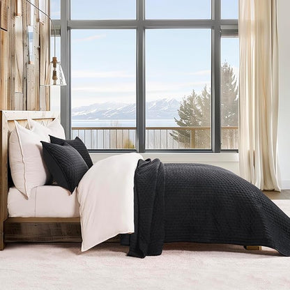 EVERGRACE Luxury Velvet Quilt Bedding Set Full Queen Size 3 Pieces with Pillow Shams, Soft Cross-Stitch Velvet Comforter Set, Lightweight Coverlet Bedspread for All Seasons, Black