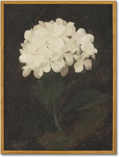 KBKBART Framed Wall Art Vintage Wall Art Room Decor, White Hydrangea Still Life Flower Canvas Oil Painting Prints, Classical Floral Wall Decor, Bedroom Bathroom Pictures Artwork（16“x24