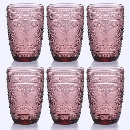 6Pcs 14OZ Drinking Glasses, Purple Drinking Glasses, Colored Glassware Drinking, Highball Beverage Glasses Cup, Vintage Glassware Set for Water, Juice, Cocktail, Coffee