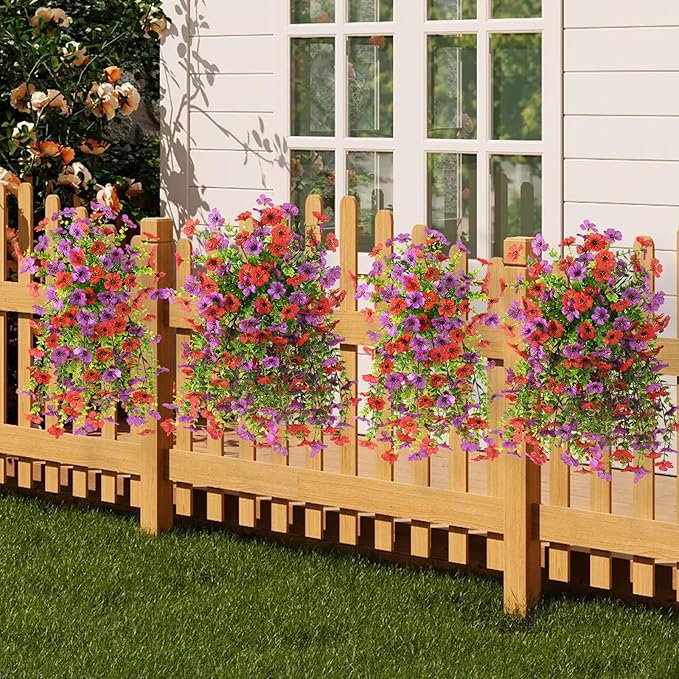INQCMY 2Pcs Artificial Flowers for Outdoors UV Resistant Artificial Plants Easy Assembly for Spring Decor Look Real Faux Hanging Flowers for Outside Home Planter Porch Patio Decor