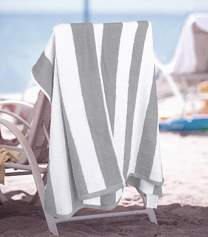 Utopia Towels Cabana Stripe Beach Towel, Oversized 100% Ringspun Cotton Pool Bath Towels for Beach, Red Navy Grey Plum