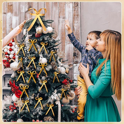 12 Pcs 2025 Metal Christmas Bow Ornaments for Christmas Tree Garland Wreath Bulk Bow with Clip Ornament Vintage Indoor Outdoor Home Xmas Party Decorations, 4 x 5 Inches (Old Gold)