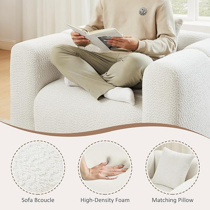 VANOMi 42" Width Accent Chair for Living Room, Modern Lounge Chair with Pillow, Comfy Upholstered Boucle Single Sofa Chair for Living Room (White)