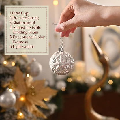 Valery Madelyn Ornaments for Christmas Trees, 16ct 2.36 Inches White and Silver Shatterproof Christmas Tree Decorations, Luxury Hanging Ball Ornaments for Xmas Holiday Party Decor