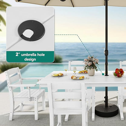 YITAHOME 8 Piece Patio Dining Set w/13 ft Double-Sided Patio Umbrella, HDPE Outdoor Dining Set w/71 Rectangular Patio Dining Table & 6 Dining Chairs, All Weather for Deck Lawn Porch,White