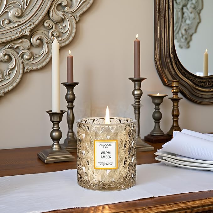 Chloefu LAN Amber Candles, Luxury Candle for Home Scented, Long Burning Time, Holiday Gifts, All Natural Soy Wax Candles, Scented Candle Gifts for Men&Women, 8.1oz