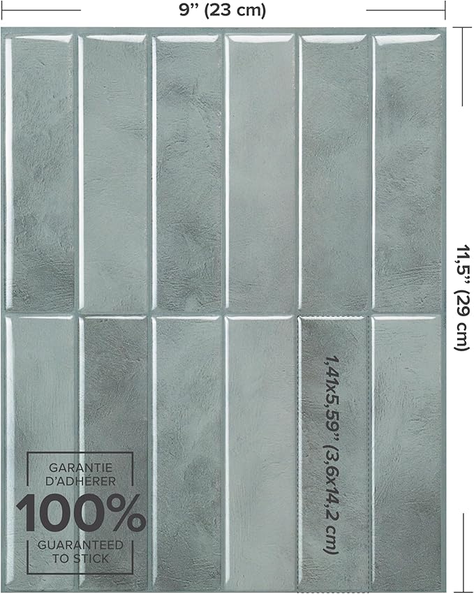 SMART TILES Peel and Stick Backsplash - 5 Sheets of 11.43" x 9" - 3D Adhesive Peel and Stick Tile Backsplash for Kitchen, Bathroom, Wall Tile