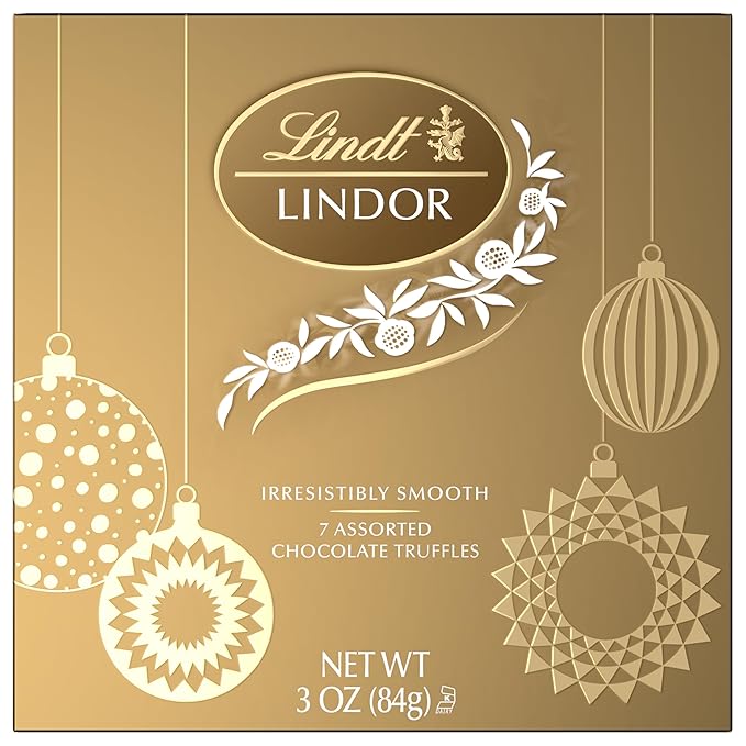 Lindt LINDOR Holiday Assorted Chocolate Candy Truffles Token Gift Box, 3.0 oz.