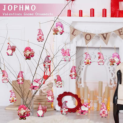 Valentine Wooden Hanging Ornaments, Wood Decor for Tree Decoration, Santa Doll Craft, Gnome Elf Party Supplies (Valentine-Gnomes-A)
