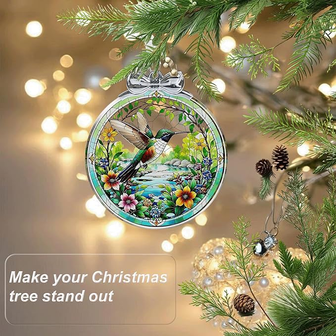 Hummingbird Christmas Ornament Crystal Glass with Gift Box- Hanging Ornaments for Christmas Tree, Christmas Ornaments Xmas Decorations, Holiday Keepsake Present Exchange Ideas