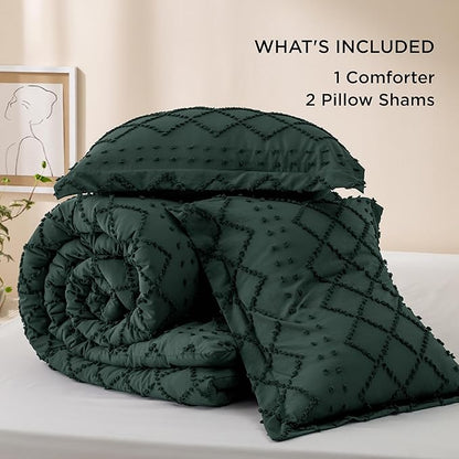 Bedsure California King Comforter Set - Forest Green Comforter, Boho Tufted Shabby Chic Bedding for Kids, 3 Pieces Vintage Farmhouse Bed Set for All Seasons, Fluffy Soft Bedding with 2 Pillow Shams