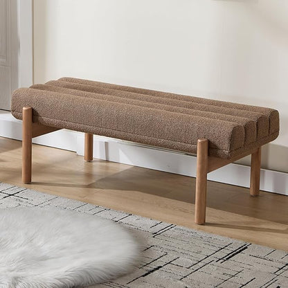 47" Modern Upholstered End of Bed Bench, Brown Chenille Channel Tufted Entryway Bench with Wood Legs, Comfy Bedroom Bench Long Ottoman for Living Room Hallway Vanity Room