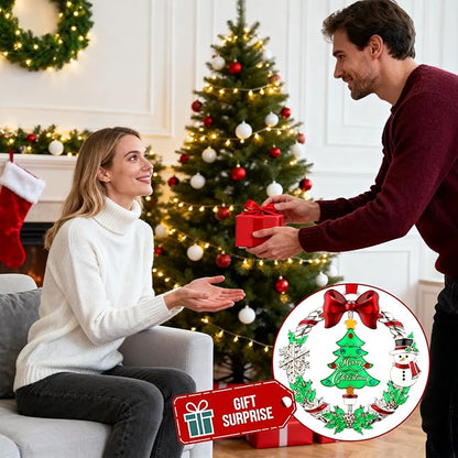 Christmas Ornament 2025 for Christmas Tree Hanging Decorations, Xmas Wreath Ornament with Rotatable Christmas Tree, Dated 2025 Metal Xmas Ornament for Holiday Decorative Keepsake Gift