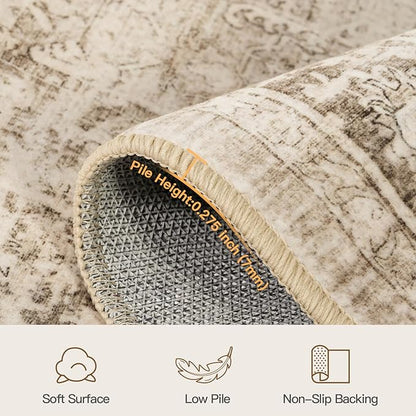 Lofus 5x7 Area Rug for Living Room,Beige Washable Area Rugs with Non-Slip Backing,Soft Neutral Carpets for Bedroom Dining Room Home Office Indoor Nursery