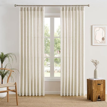 RAIN CITY 86 Inch Curtains Natural Cream, Memory Trained Linen Blend Slub Yarn Semi Sheer Light Filtering Window Curtain Panels 50x86 2 Panels