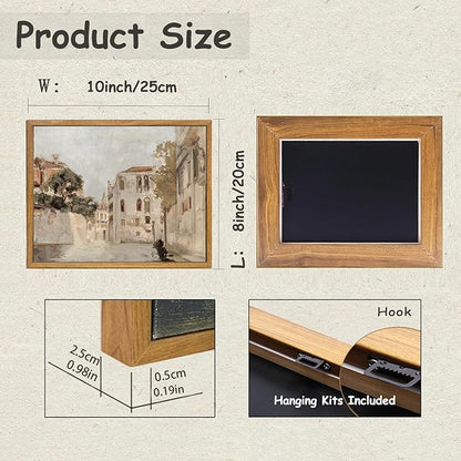 KBKBART Vintage Wall Art, Retro Neutral Italy Wall Art Framed Canvas Art Prints Venice Canva Painting Farmhouse Decor, Rustic Impressionism Scenic Landscape Wall Decor for Bathroom, Bedroom Living Room, Vintage Wall Decor(8"x10")