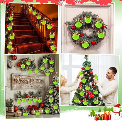 Norme 24-Pack Lime Green Furry Christmas Balls with Bow, 4" Soft Faux Fur Plush Pom Pom Ball Ornaments for Christmas Tree Hanging Decorations Party Fireplace Mantel Wall Decor(Stripe)