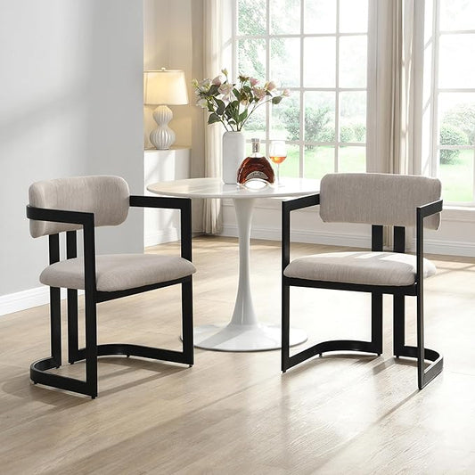 Christopher Knight Home Auber Modern Upholstered Dining Chair Set of 2, Fabric Upholstery Dining Set with Metal Frame, Comfy Side Chair for Living Room, Beige+Black