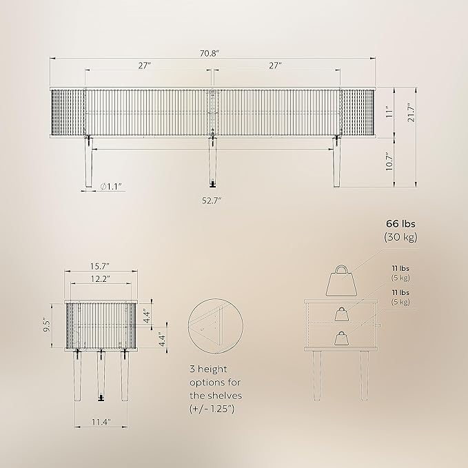 WERMO 71’’ TV Stand with Storage and Shelves for 65-75 inch TV. Wood Entertainment Center with Doors for Living Room and Bedroom, Mid Century Modern Console Table, Television Stand (Oak)