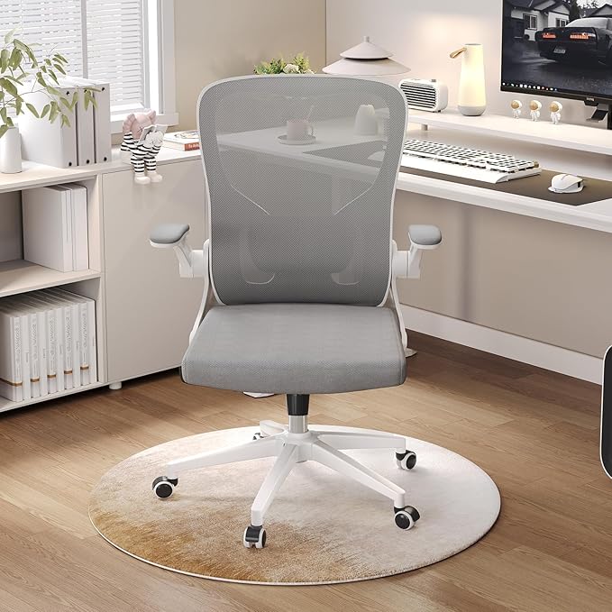 Ergonomic Office Chair, High-Back Mesh Desk Chair with Adjustable Height, Lumbar Support, Flip-Up Armrests,headrest，and Swivel Rolling Design for Home and Office Use