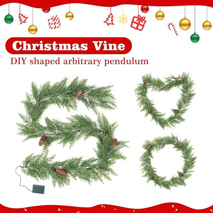 6 FT Christmas Garland with Lights, Battery Operated Pre-Lit Pine Cone Greenery, 20 Warm LEDs Artificial Xmas Decor with Timer, Holiday Decoration for Indoor Mantel Staircase Doorway Window