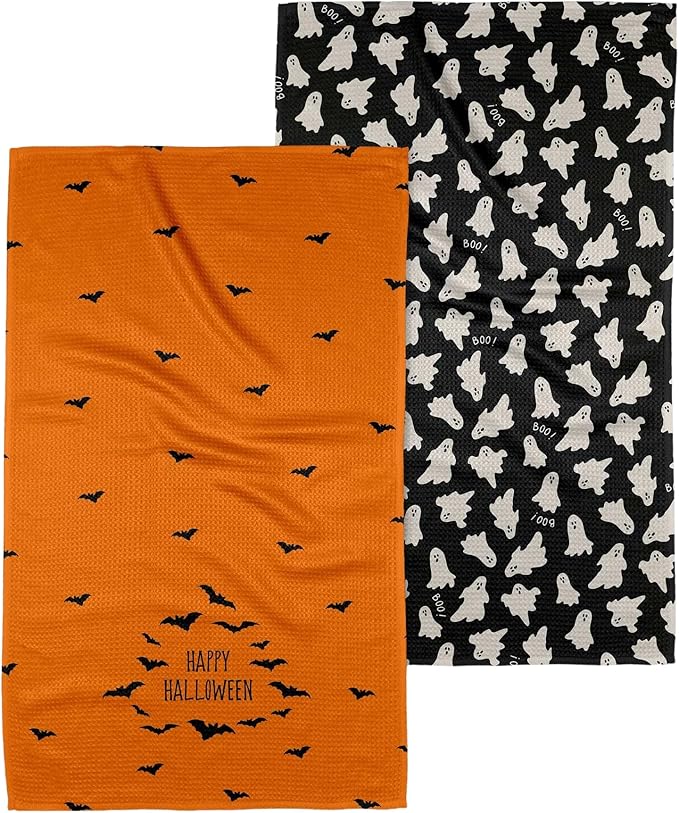 GEOMETRY Halloween Kitchen Towels Quick Dry Microfiber Premium Boo Bash 2 Pack 18x30