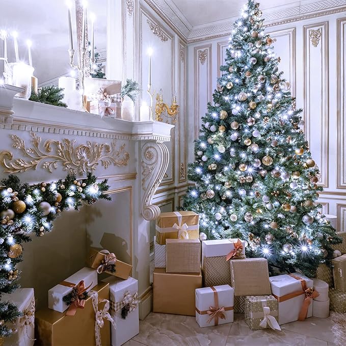 JMEXSUSS 33ft 100 LED White Christmas Lights, 8 Modes Connectable Clear Wire Twinkle Fairy String Lights Indoor, Plug-in Christmas String Lights Outdoor Waterproof for Christmas Wedding Party Tree