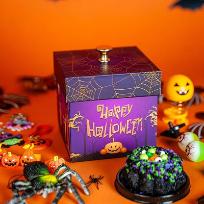 Send A Cake Wicked Halloween Explosion Gift Bundle – Spooky Surprise Box with Flying Bats, 3" Chocolate Witch Cauldron Cake, Music & Lights – Fun Halloween Treat for Kids & Adults