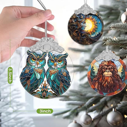 Christmas Ornament, 2025 Ornaments for Christmas Tree, Stained Glass Hanging Ornament, Holiday Ornaments, Unique Gift Idea - A Pair of Owls