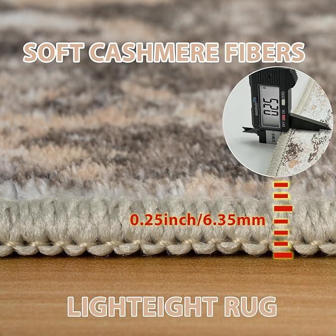 9x12 Area Rugs for Living Room Rug Washable: Abstract Large Rug for Dining Room Bedroom Carpet Non Slip 9 by 12 Indoor Modern Nursery Home Office Brown Beige