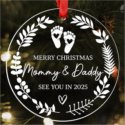 Merry Christmas Mommy & Daddy 2025 Ornament - Expecting Baby Mom Dad Ornament Xmas Gifts for New Mom Dad New Parents Gifts - Pregnancy Announcement for Husband Coming Soon 2025 Baby