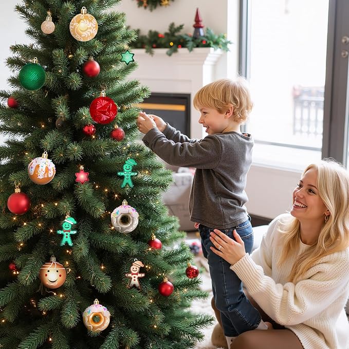 42 Pcs Christmas Ornaments, Various Styles of Christmas Ball Ornaments, Shatterproof Christmas Balls for Holiday Xmas Tree Decor, Hanging Ornament for Indoor Decoration (Red, Green, & Gold)