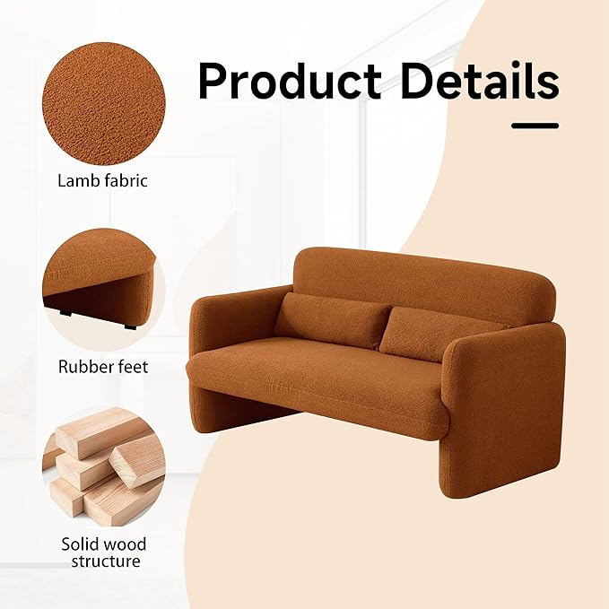 59.06'' Loveseat Sofa, 2 Seater Sherpa Fabric Love Seat Couch, Comfy Upholstered Modern Leisure Loveseat Couches with 2 Waist Pillow for Bedroom, Office, Living Room