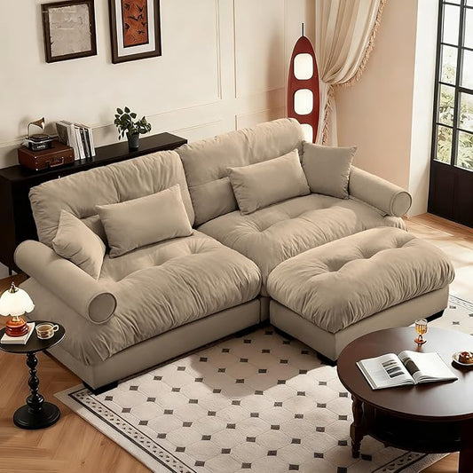 SoarFlash L Shaped Couches for Living Room, Small Sectional Sofa Set with Reversible Chaise, Modern Designed Sleeper Sofas and Modular Couch Function, Suitable for Small Spaces in Apartment, Brown