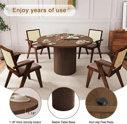 Round Dining Table for 4, Modern Farmhouse Kitchen Table, 47 Inch Small Circle Dining Tables with Wood Strip Base for Kitchen Living Room (Walnut)