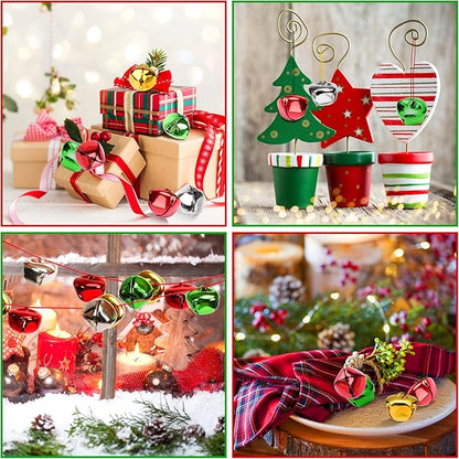 Augshy Jingle Bells for Crafts, 120 Pcs 1 Inch Christmas Jingle Bells, Bulk Sound Craft Bells for Christmas Home Festival Decorations DIY Project
