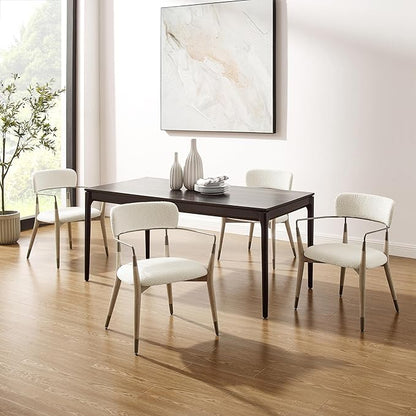 Art Leon Mid Century Modern Dining Chairs - Boucle Fabric Upholstered Dining Room Chairs with Wood Legs with Open Backrest, Set of 2, White