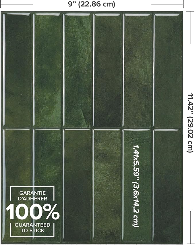 Smart Tiles SMART TILES Peel and Stick Backsplash - 5 Sheets of 11.43'' x 9'' - 3D Adhesive Peel and Stick Tile Backsplash for Kitchen, Bathroom, Wall Tile, Sefrou Green