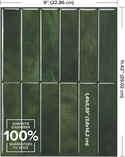 Smart Tiles SMART TILES Peel and Stick Backsplash - 5 Sheets of 11.43'' x 9'' - 3D Adhesive Peel and Stick Tile Backsplash for Kitchen, Bathroom, Wall Tile, Sefrou Green