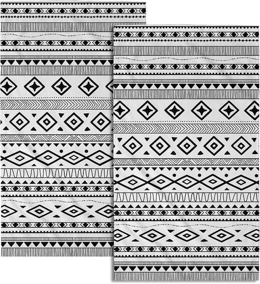 Black and White Tribal Kitchen Towels Aztec Geometric Stripe Set of 2