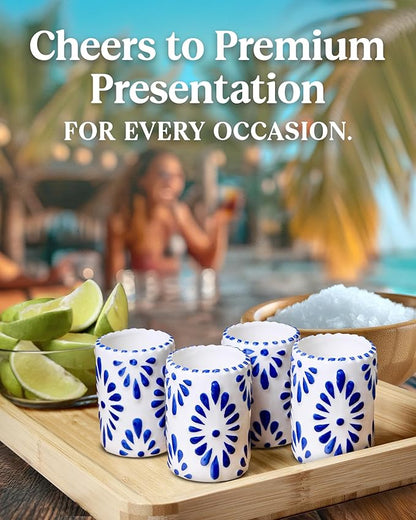 Talavera Shot Glasses 100% Handmade Ceramic Shot Glasses Mexican Pottery Design Perfect Gifts for Women & Men, BLUE