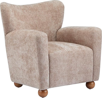 Christopher Knight Home Lindy Wingback Accent Chair, Upholstered Armchair with Rounded Wooden Legs, Curved Backrest Single Sofa, Soft Cushion Seating, Comfy Lounge Chair for Living Room, Beige Brown